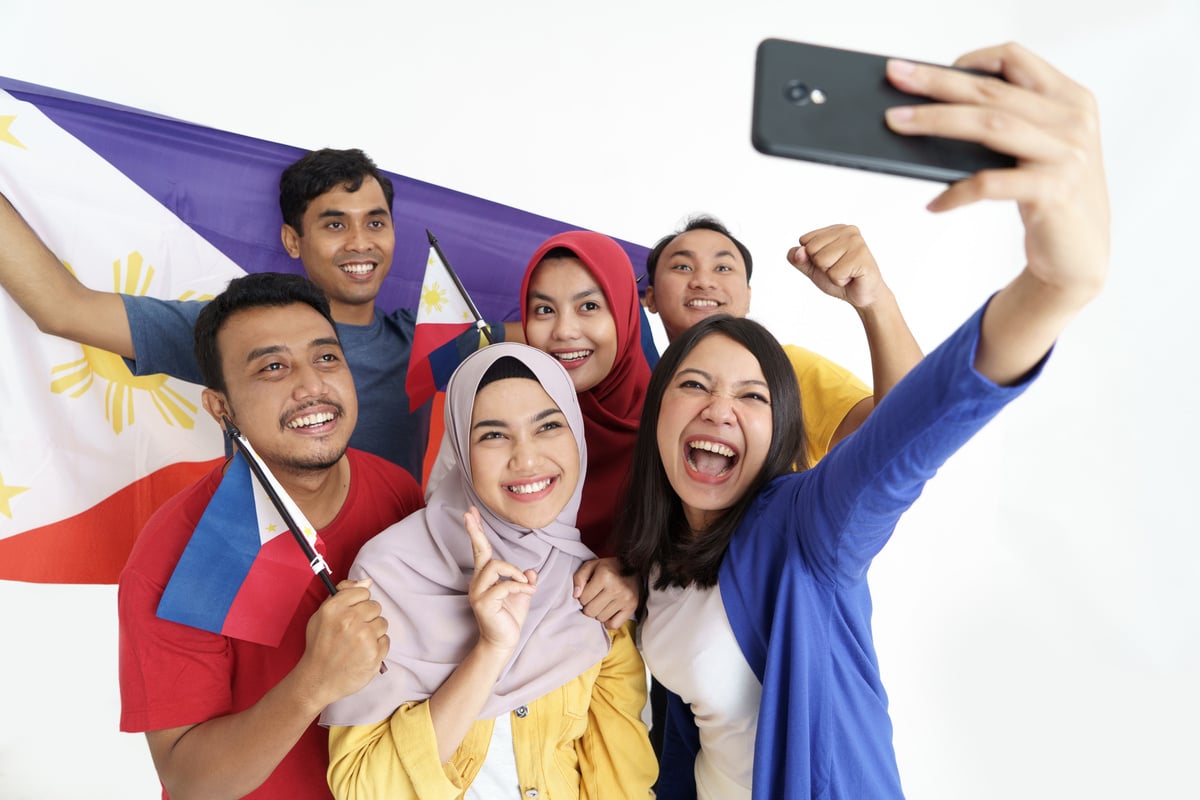 Filipino Supporter Taking Selfie Self Portrait Together